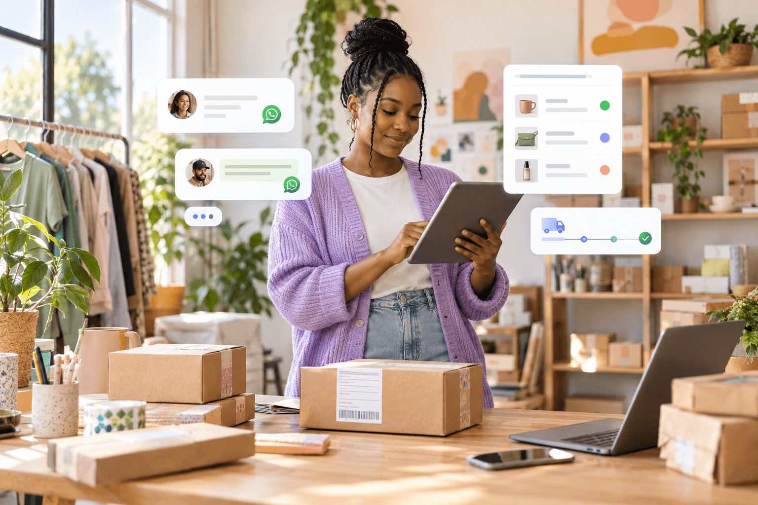 An ecommerce founder reviewing customer and order activity for WhatsApp engagement