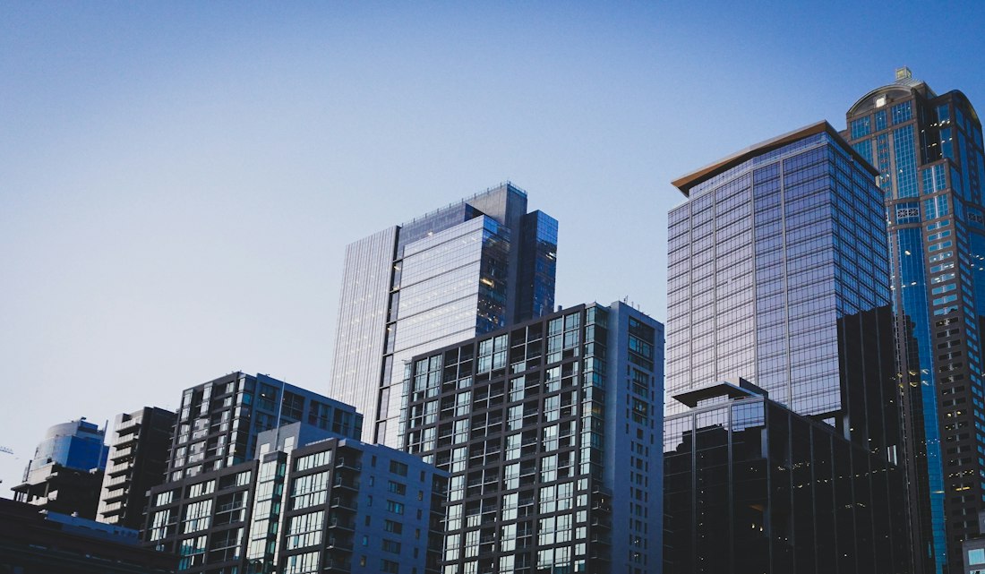 Glass office towers against the sky